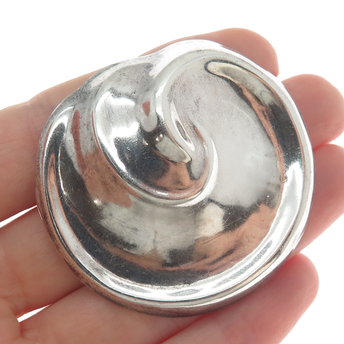 925 Sterling Silver Vintage Mexico Modernist Seashell Pin Brooch / Pendant