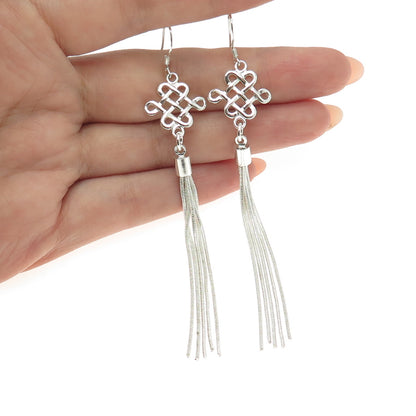 925 Sterling Silver Celtic Knot Tassel Dangle Earrings