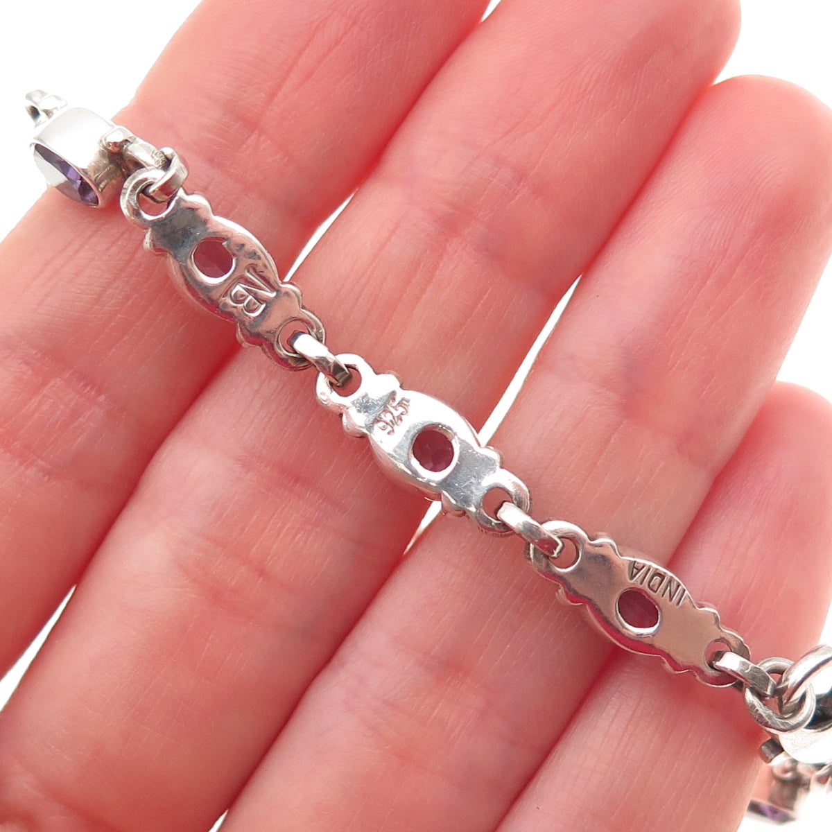 NICKY BUTLER 925 Sterling Silver Vintage Real Oval-Cut Amethyst Bracelet 7.25"