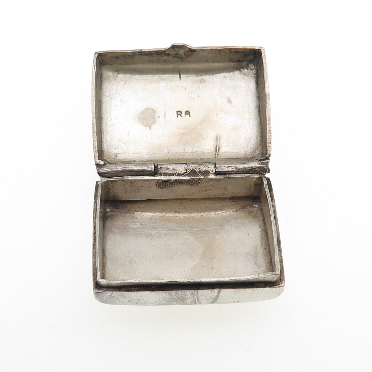 925 Sterling Silver Antique Art Deco Flower Oxidized Snuff / Pill Box