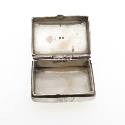 925 Sterling Silver Antique Art Deco Flower Oxidized Snuff / Pill Box