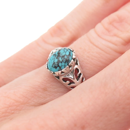 Seta 925 Sterling Silver Vintage Real Turquoise Butterfly Oxidized Ring Size 6