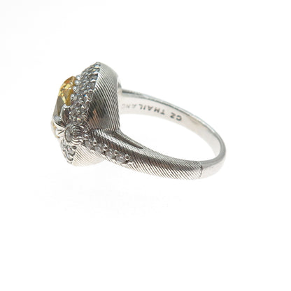 JUDITH RIPKA 925 Sterling Silver Round-Cut Canary & White C Z Ring Size 11