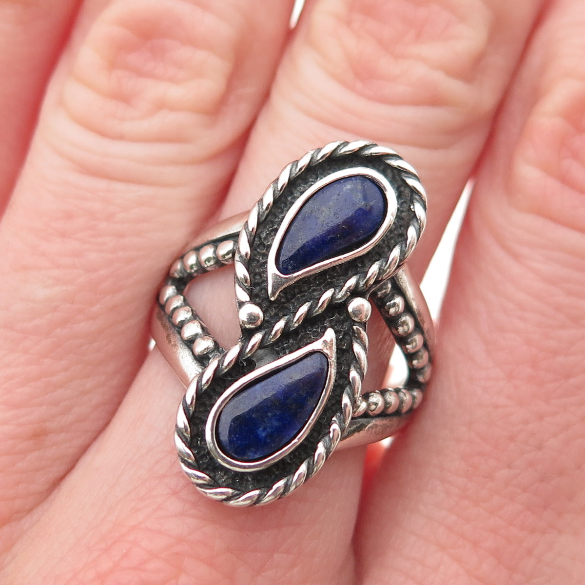 Carolyn Pollack Old Pawn Sterling Silver Vintage Lapis Oxidized Ring Size 9.25