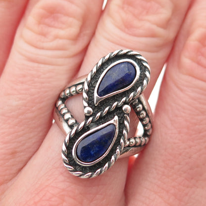 Carolyn Pollack Old Pawn Sterling Silver Vintage Lapis Oxidized Ring Size 9.25