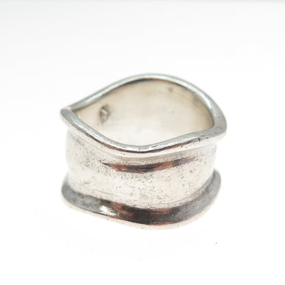 925 Sterling Silver Vintage Modernist Wavy Band Ring Size 6.75