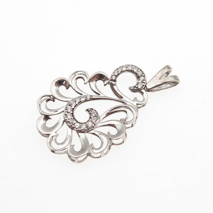 925 Sterling Silver Round-Cut C Z Swirl Charm Pendant
