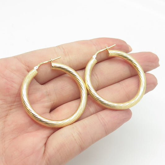 HAN 925 Sterling Silver Gold Plated Italy Twisted Hoop Earrings