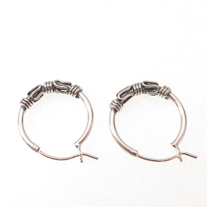 Han 925 Sterling Silver Vintage Modernist Zig Zag Oxidized Hoop Earrings