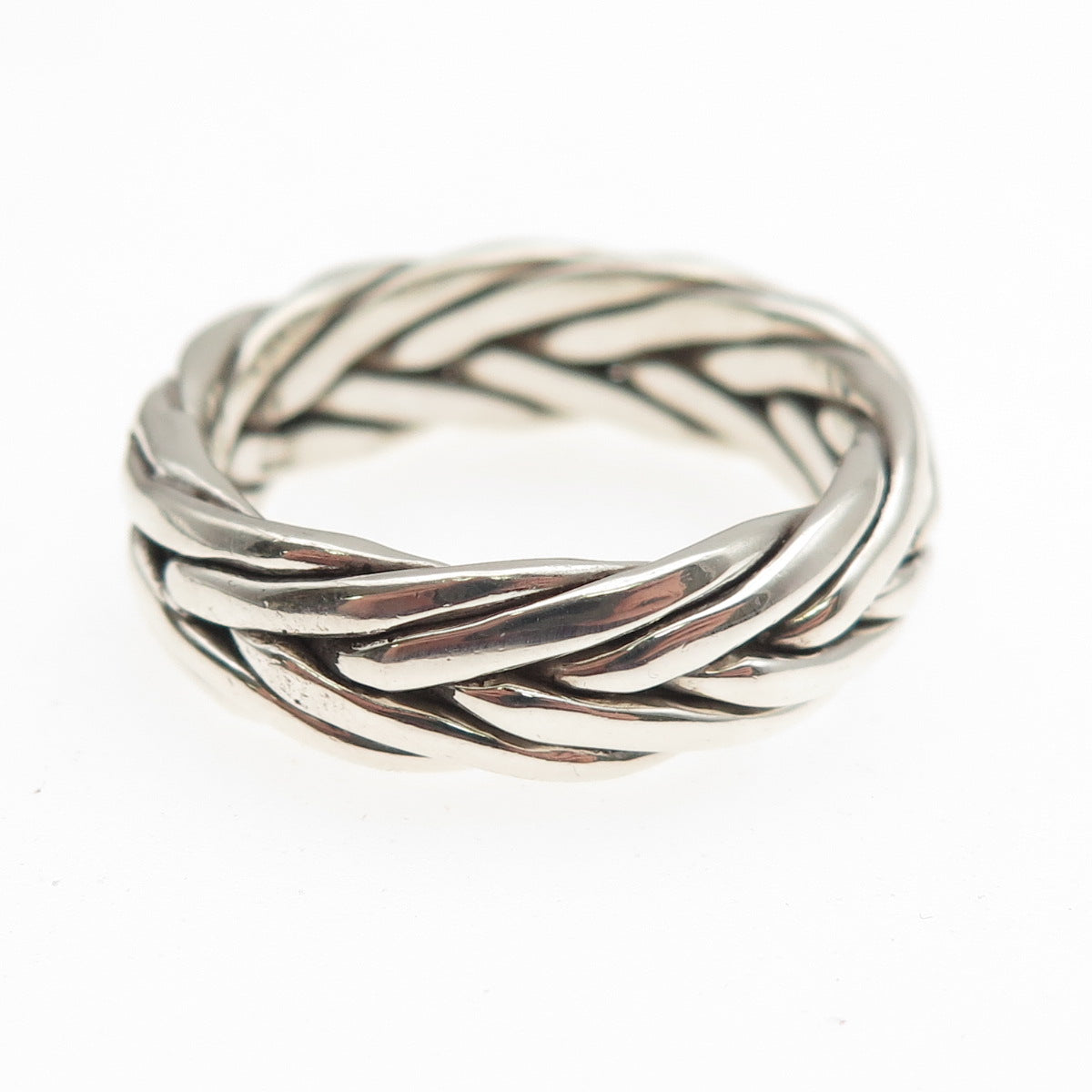 925 Sterling Silver Vintage CII Mexico Wheat Braided Oxidized Band Ring Size 10