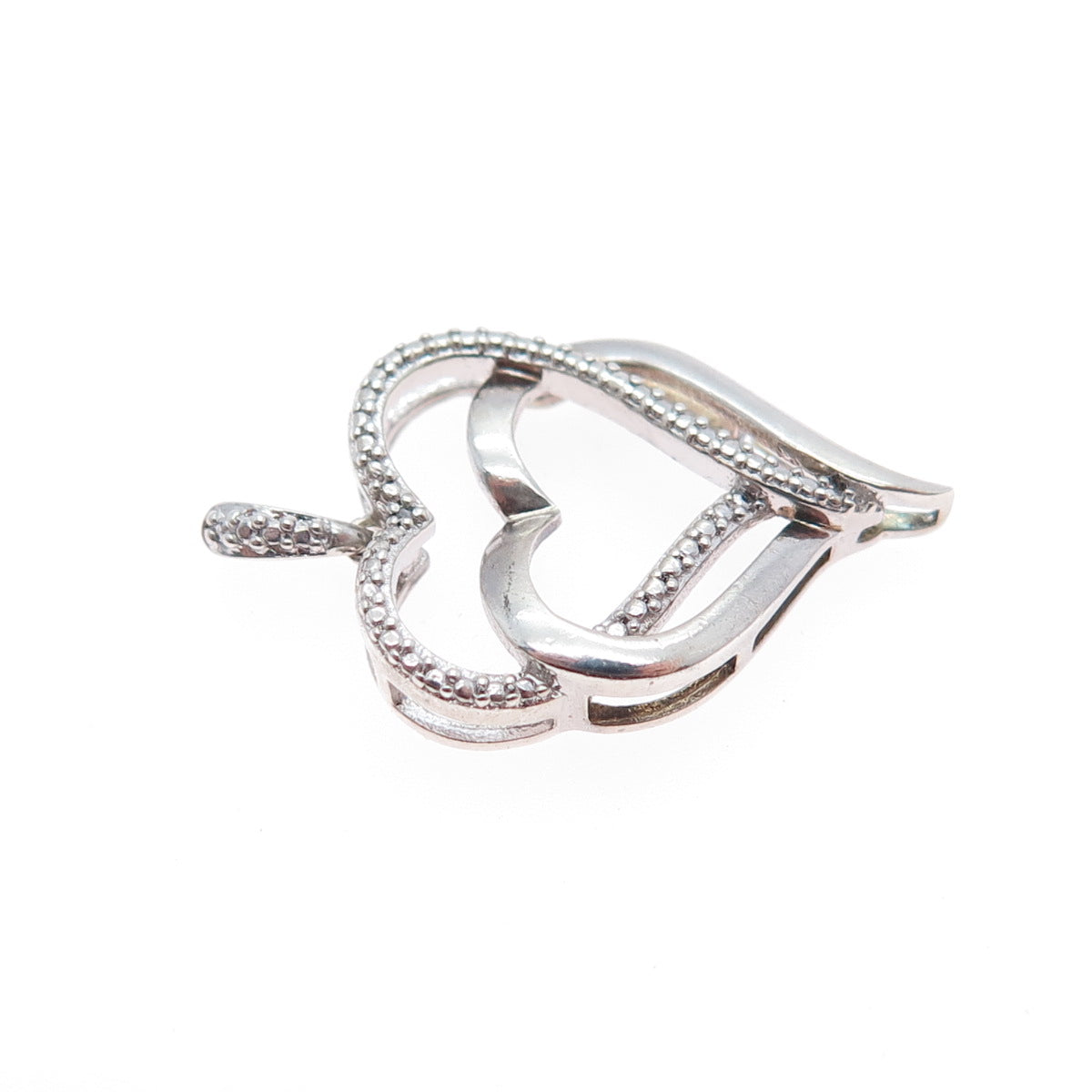 SAI 925 Sterling Silver Real Diamond Accent Double Heart Mini Charm Pendant