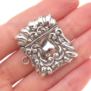 925 Sterling Silver Antique Art Deco Repousse Oxidized Stamp Box / Case