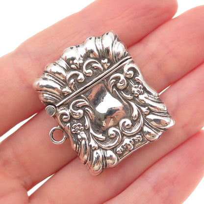925 Sterling Silver Antique Art Deco Repousse Oxidized Stamp Box / Case