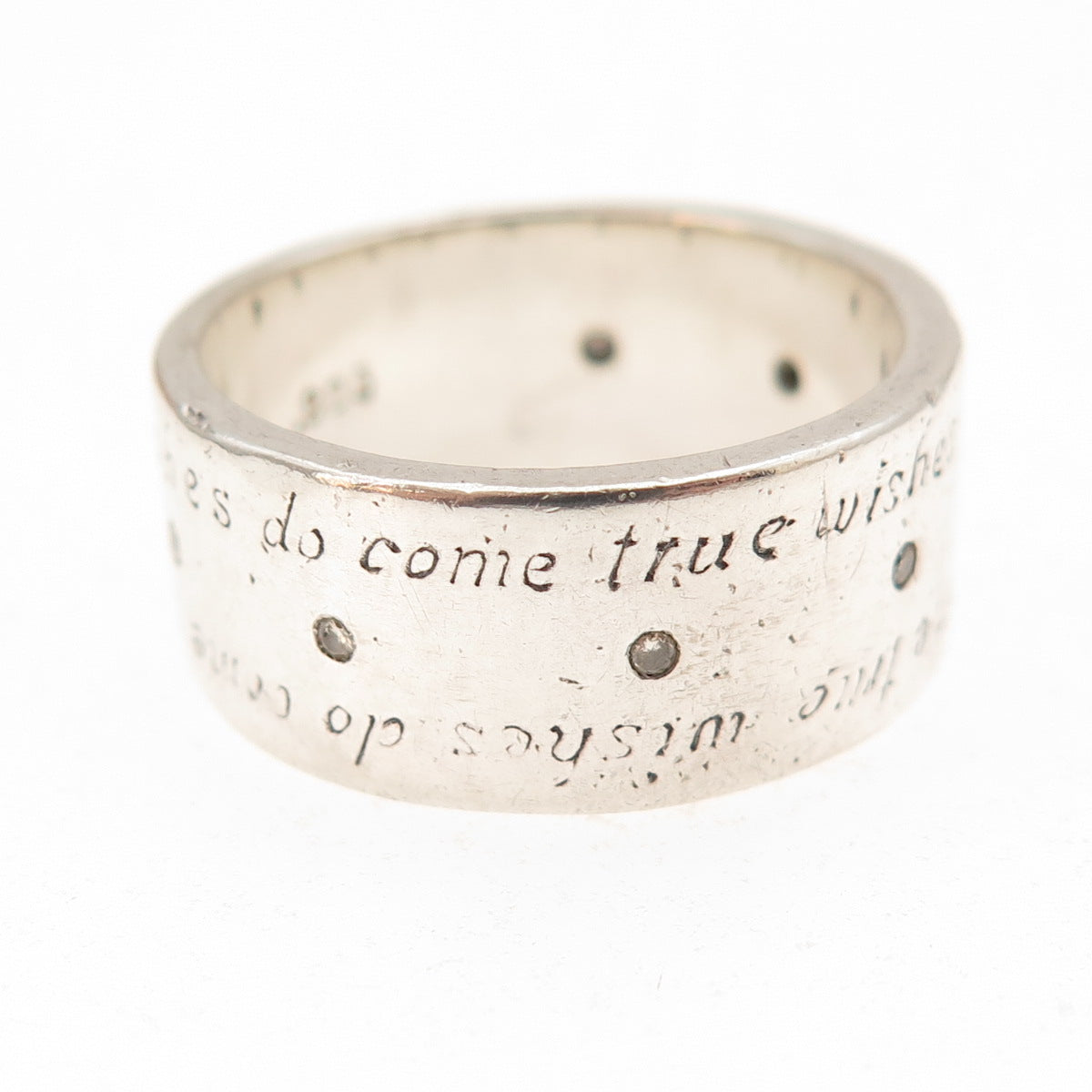 925 Sterling Silver Vintage Real Diamond Wishes Do Come True Band Ring Size 8.75