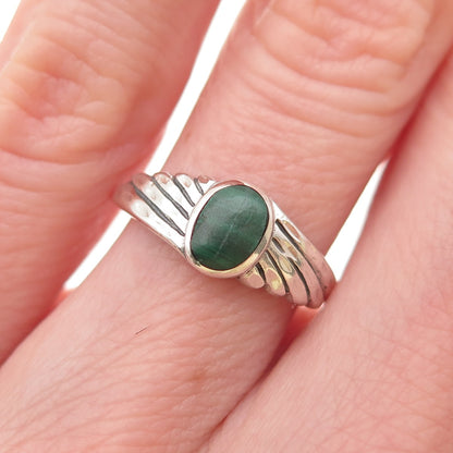 Silver Fox 925 Sterling Vintage Real Malachite Ring Size 5.75