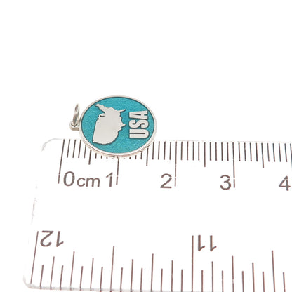 925 Sterling Silver Turquoise Enamel USA Map Round Tag Mini Charm Pendant