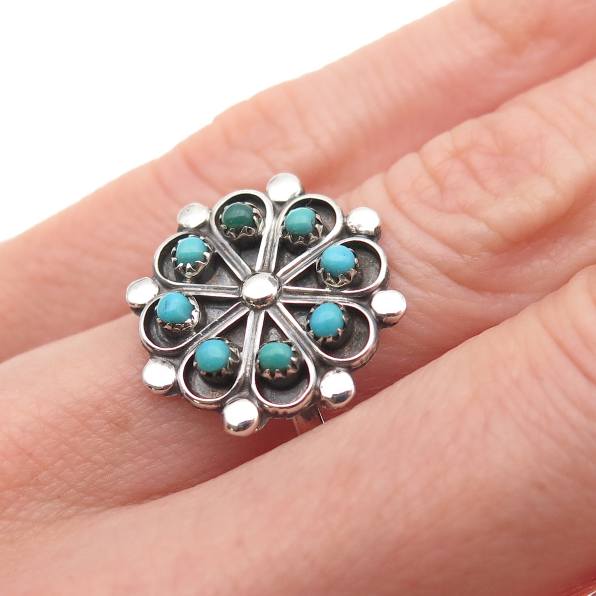 Rosalita D. Malie Navajo Old Pawn 925 Sterling Vintage Turquoise Ring Size 5.5