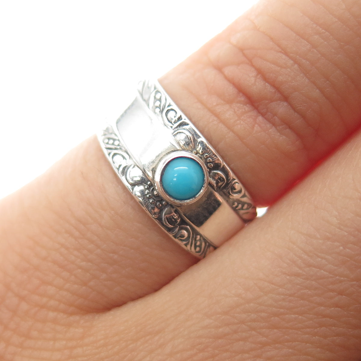 TOWLE 925 Sterling Vintage Sleeping Beauty Turquoise Adjustable Ring Size 4.5