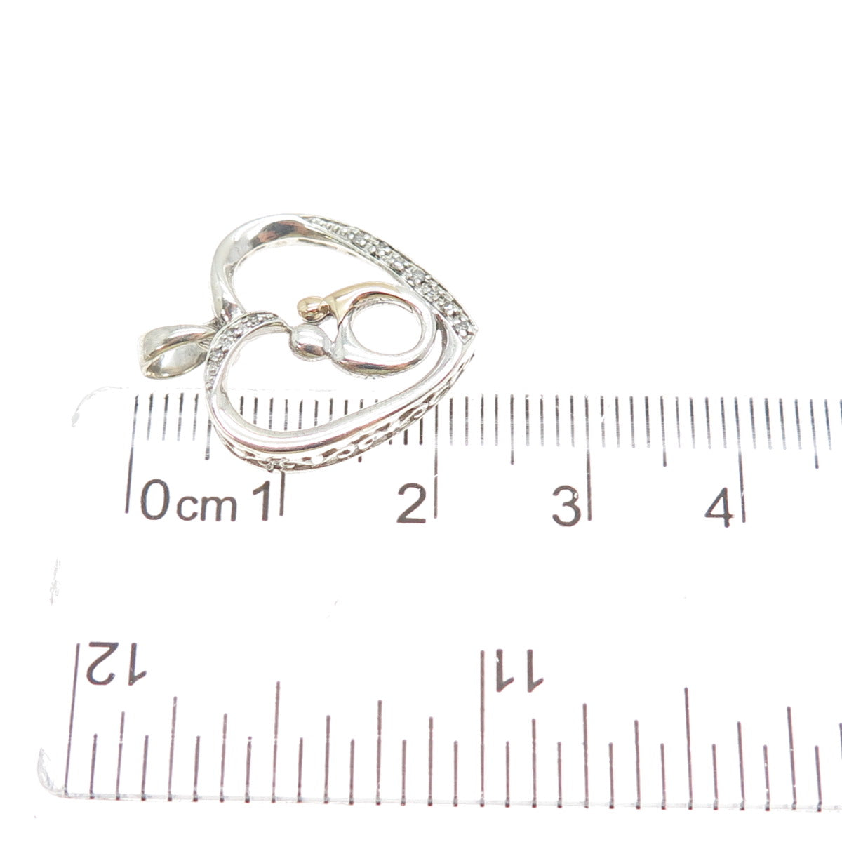 10K Rose Gold 925 Sterling Silver Real Diamond Mom & Child Heart Mini Pendant