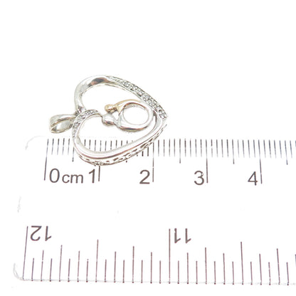 10K Rose Gold 925 Sterling Silver Real Diamond Mom & Child Heart Mini Pendant