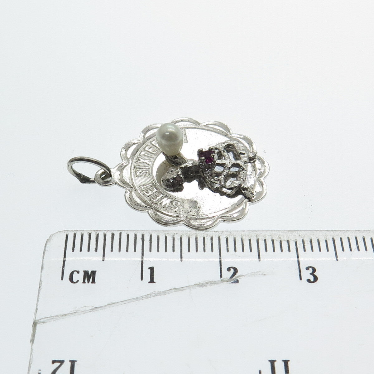 CREA Sterling Silver Vintage Real Pearl Rhinestone "Sweet Sixteen" Mini Pendant