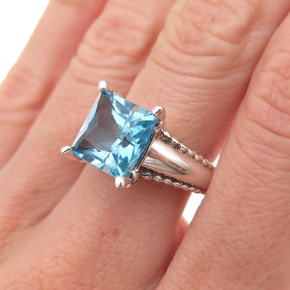 Tess Daly MJL 925 Sterling Silver Vintage Real Blue Topaz Oxidized Ring Size 8