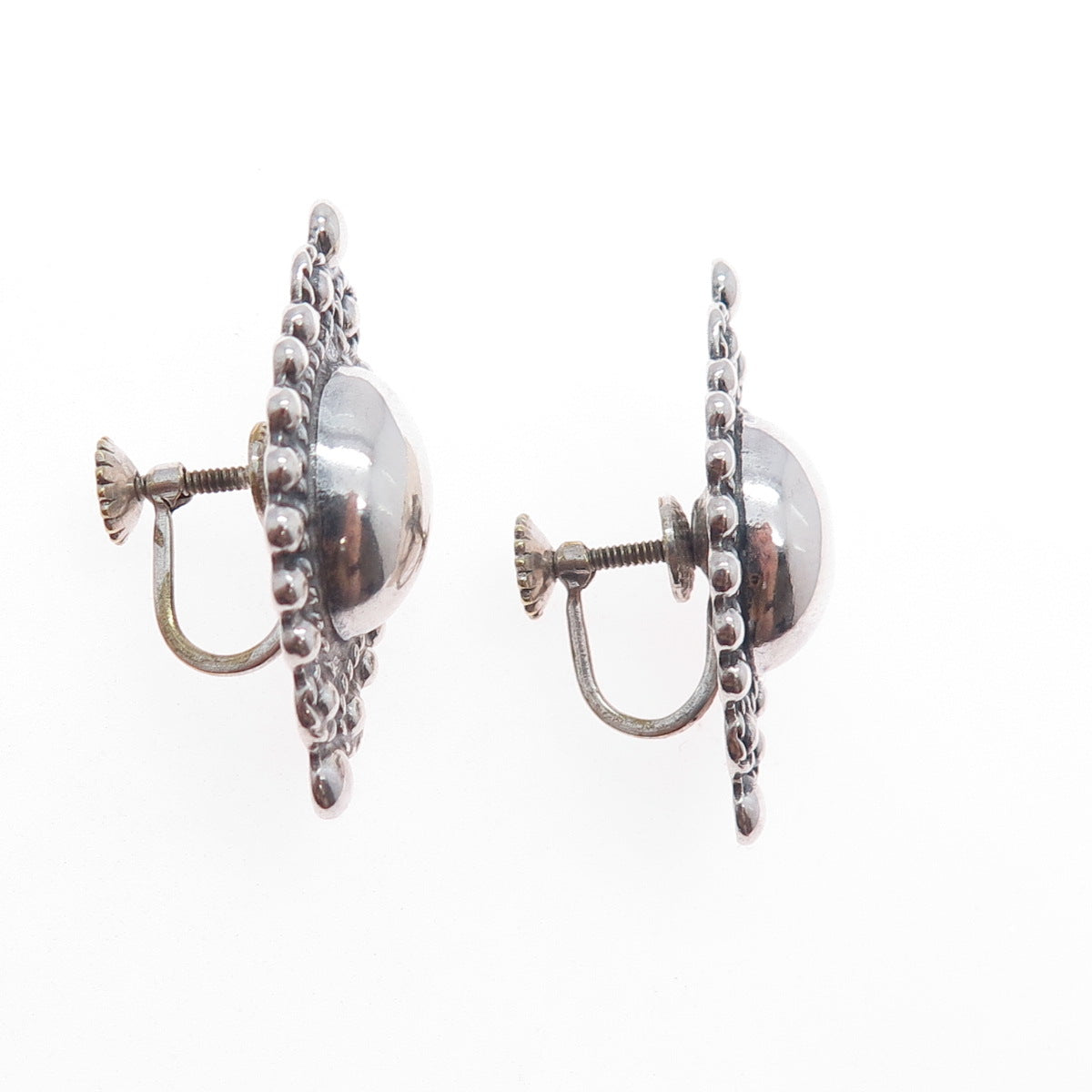 Old Pawn 925 Sterling Silver Vintage Southwestern Beaded Screw Back Earrings
