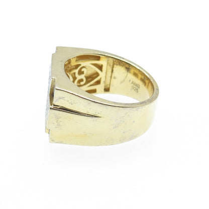 925 Sterling Gold Plated Round-Cut Shaped C Z Cross Signet Wide Ring Size 10.25