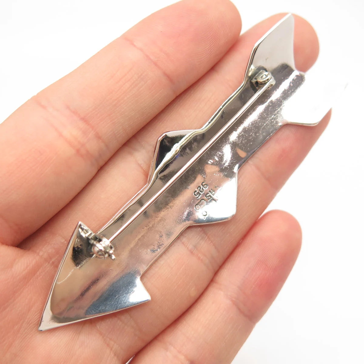 925 Sterling Silver Vintage Textured Sun & Moon Rocket Pin Brooch