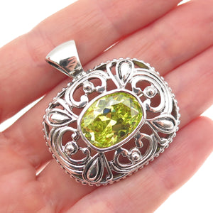 ESPO Joseph Esposito 925 Sterling Silver Vintage Lime Green C Z Floral Pendant