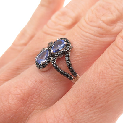 Chuck Clemency 925 Sterling Silver Real Tanzanite & Black Spinel Ring Size 8