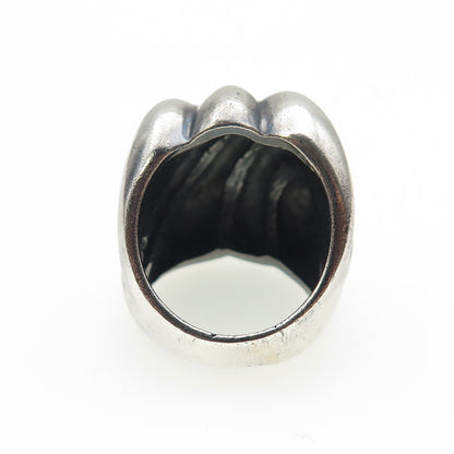 925 Sterling Silver Vintage Modernist Ribbed Oxidized Ring Size 7