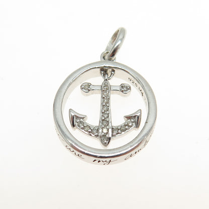 925 Sterling Silver Real Round-Cut Diamond "You Are My Anchor" Pendant