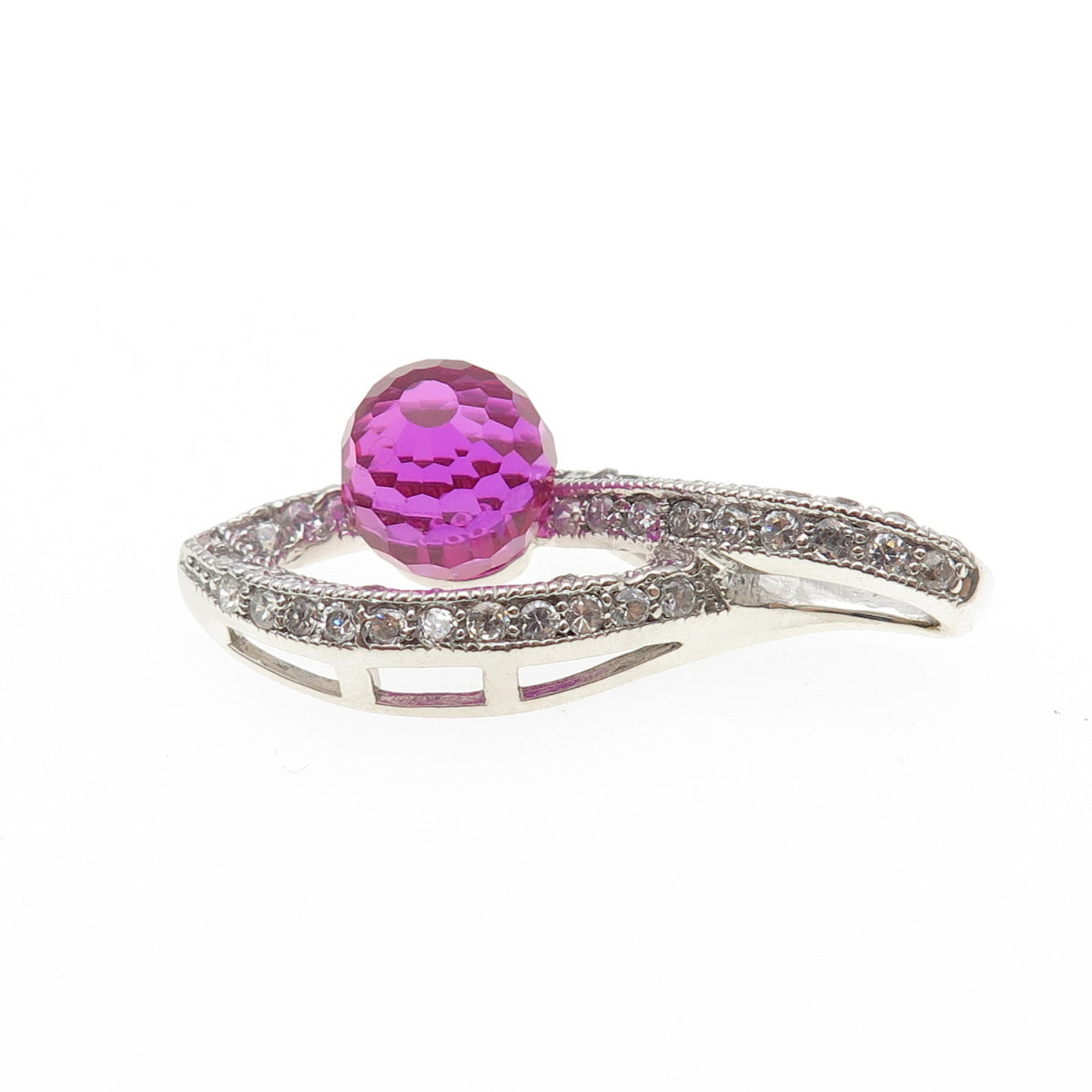 925 Sterling Silver Lab-Created Pink Sapphire & C Z Infinity Slide Pendant