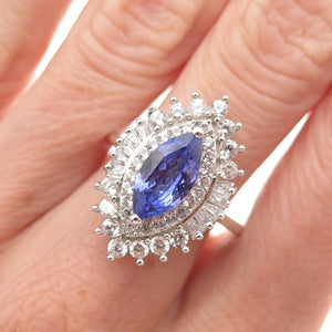 D'Joy 925 Sterling Silver Real Tanzanite & White Topaz Ring Size 8.25