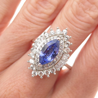 D'Joy 925 Sterling Silver Real Tanzanite & White Topaz Ring Size 8.25