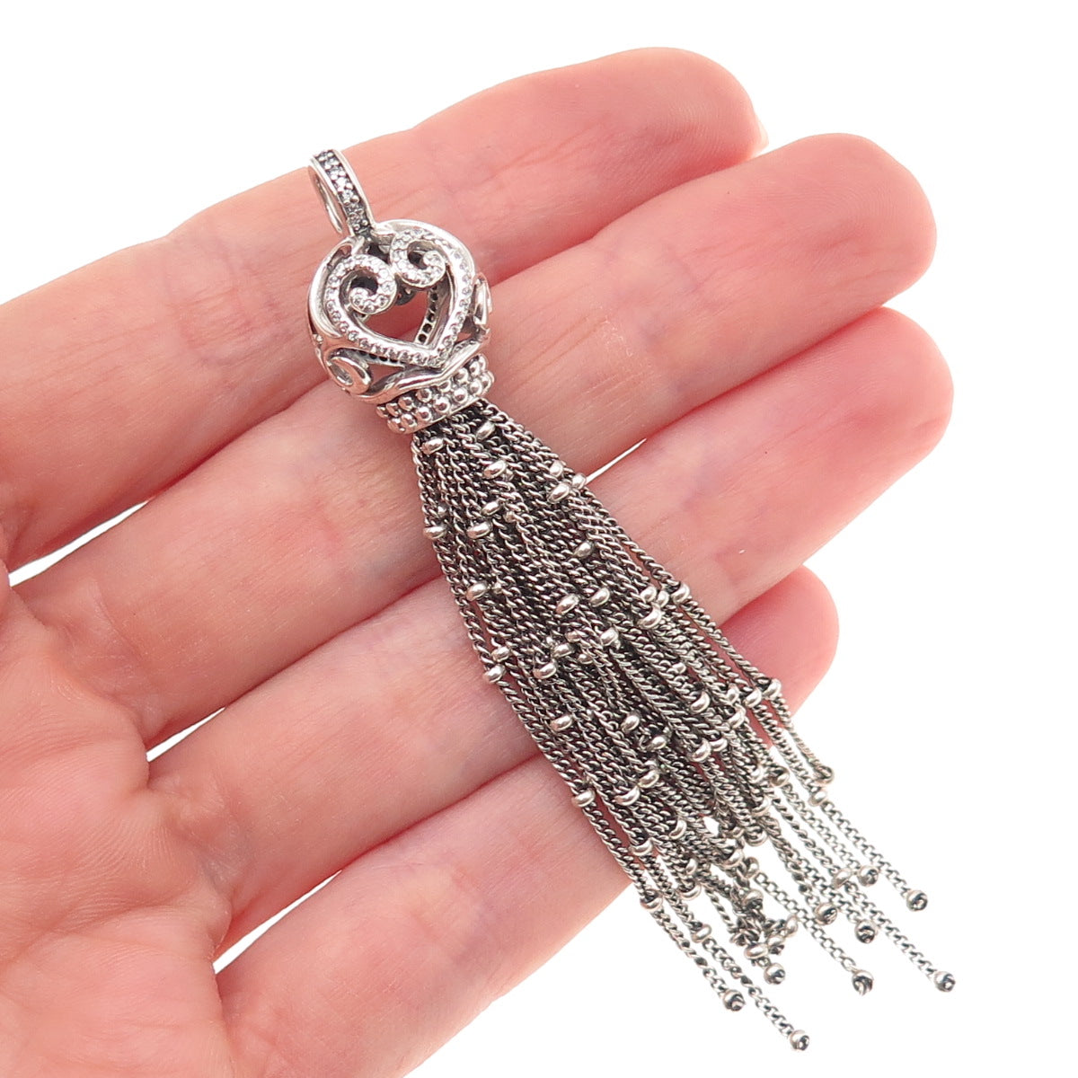 Pandora 925 Sterling Silver C Z Oriental Large Tassel Pave Dangle Charm