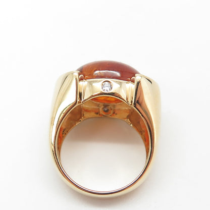 ROSS SIMONS 925 Sterling Silver Gold Plated Real Amber & C Z Ring Size 6.25