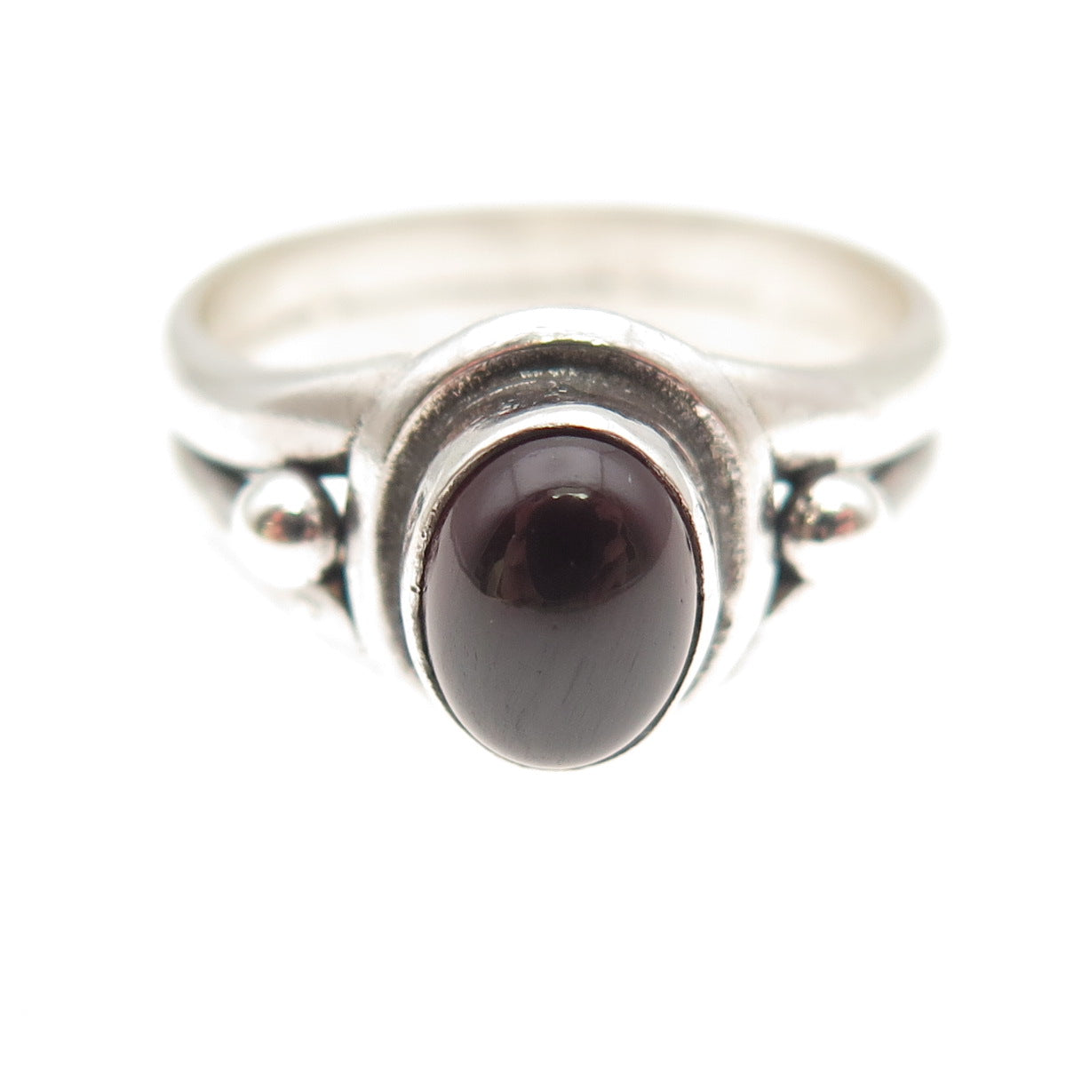925 Sterling Silver Vintage Real Red Garnet Modernist Oxidized Ring Size 9