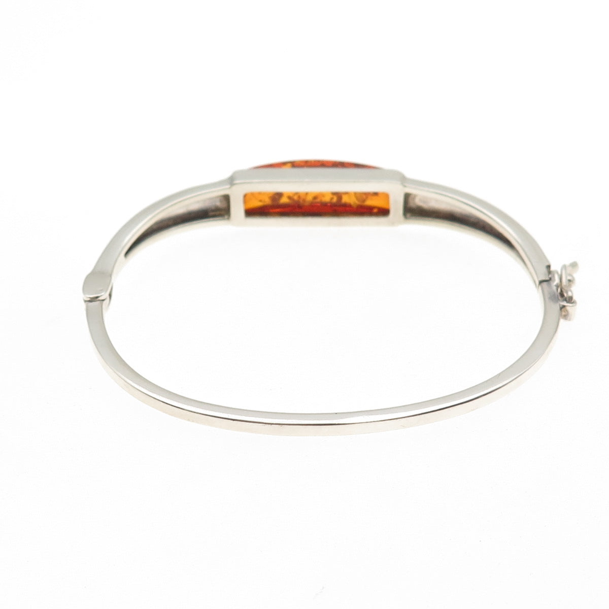 925 Sterling Silver Vintage Real Amber Modernist Bangle Bracelet 6.5"