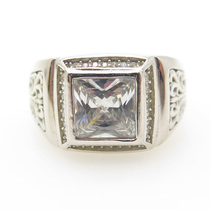 925 Sterling Silver Princess-Cut Shaped C Z Ring Size 9.75