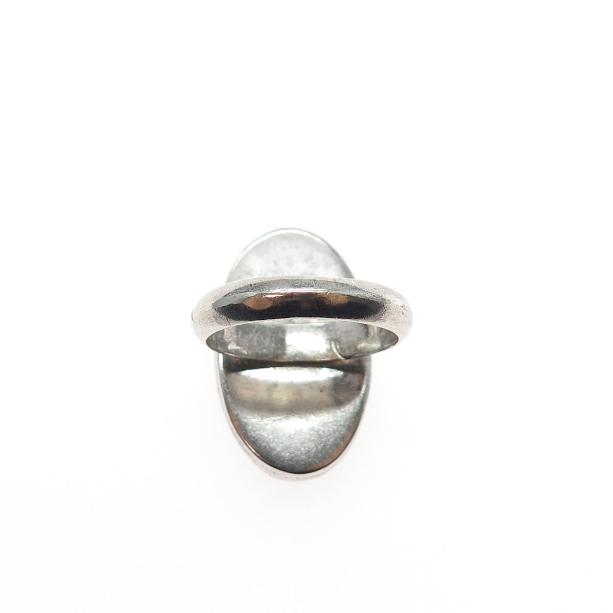 925 Sterling Silver Vintage Real Cabochon Green Agate Modernist Ring Size 6