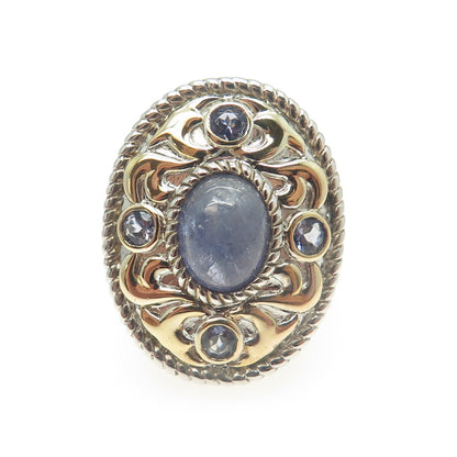 MICHELLE ALBALA 925 Sterling Silver 2-Tone Real Tanzanite Ring Size 6.25