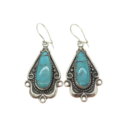 Old Pawn 925 Sterling Silver Vintage Southwestern Turquoise Gem Tribal Earrings