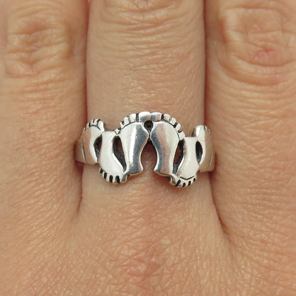925 Sterling Silver Vintage Barefoot Family Ring Size 10.75