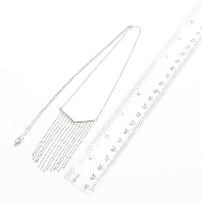 925 Sterling Silver Round-Cut C Z V-Shape Tassel Cable Chain Necklace 24"