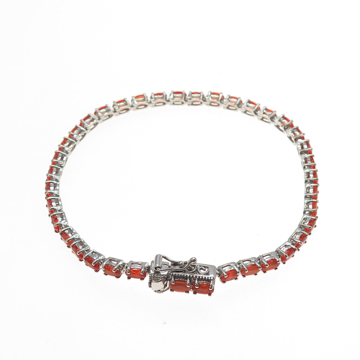 D'JOY 925 Sterling Silver Real Oval-Cut Fire Opal Tennis Link Bracelet 8"