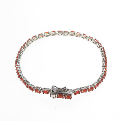 D'JOY 925 Sterling Silver Real Oval-Cut Fire Opal Tennis Link Bracelet 8"