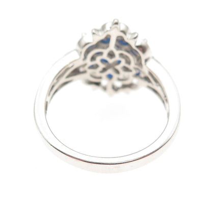 Chuck Clemency Sterling Silver Real Round-Cut Sapphire Cluster Ring Size 7.25