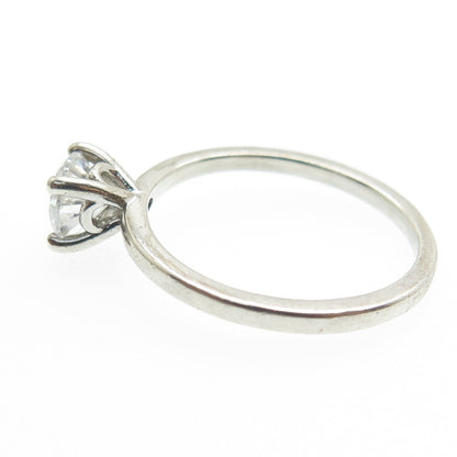 925 Sterling Silver Vintage Round-Cut C Z Engagement Ring Size 7.25